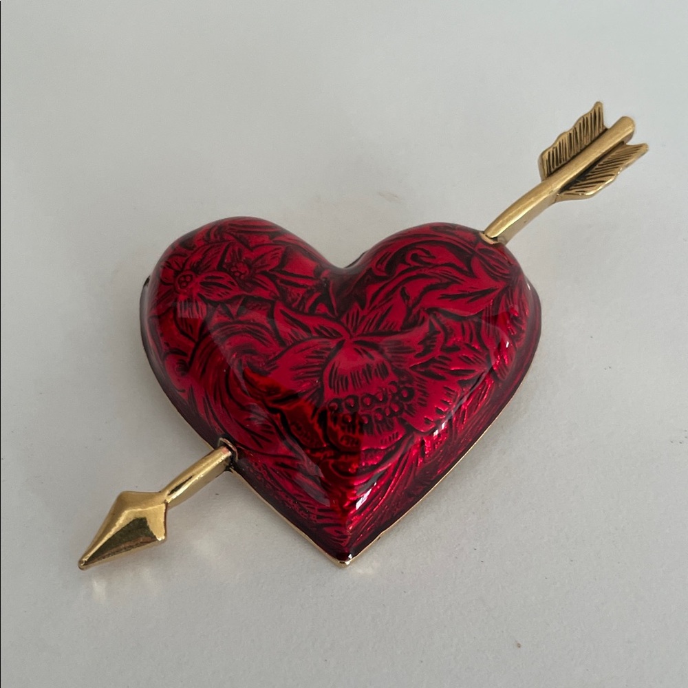 Avon Red Heart Brooch with Gold Arrow